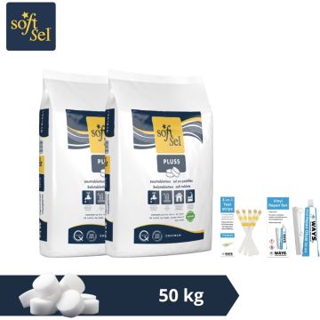Soft-Sel zouttabletten - Zwembadonderhoud - 50 kg &amp; WAYS scrubborstel