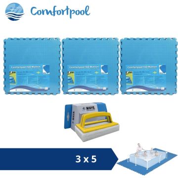 Comfortpool Zwembadtegels - 60x60 cm - Blauw - 3 verpakkingen van 5 stuks &amp; WAYS scrubborstel