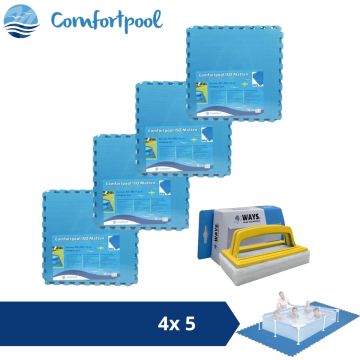 Comfortpool Zwembadtegels - 60x60 cm - Blauw - 4 verpakkingen van 5 stuks &amp; WAYS scrubborstel