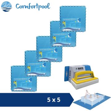 Comfortpool Zwembadtegels - 60x60 cm - Blauw - 5 verpakkingen van 5 stuks &amp; WAYS scrubborstel
