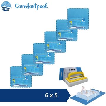 Comfortpool Zwembadtegels - 60x60 cm - Blauw - 6 verpakkingen van 5 stuks &amp; WAYS scrubborstel