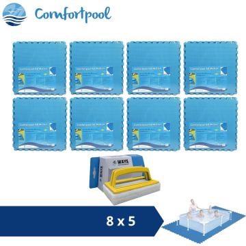 Comfortpool Zwembadtegels - 60x60 cm - Blauw - 8 verpakkingen van 5 stuks &amp; WAYS scrubborstel