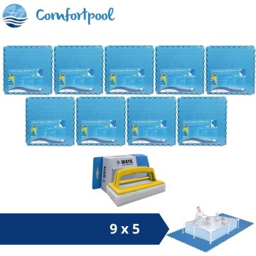 Comfortpool Zwembadtegels - 60x60 cm - Blauw - 9 verpakkingen van 5 stuks &amp; WAYS scrubborstel