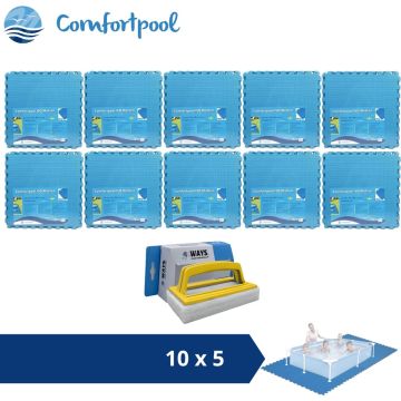 Comfortpool Zwembadtegels - 60x60 cm - Blauw - 10 verpakkingen van 5 stuks &amp; WAYS scrubborstel