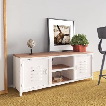 The Living Store TV-meubel - Vurenhout en ijzer - 110x30x40 cm - Wit