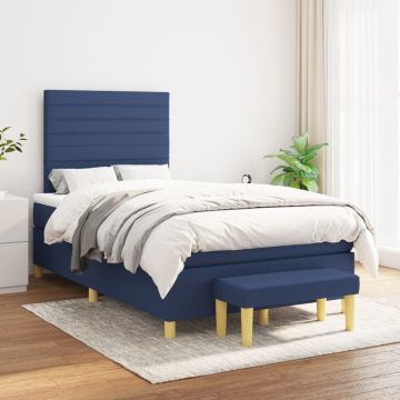 vidaXL Boxspring met matras stof blauw 120x200 cm