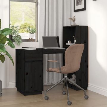 vidaXL Bureau 110x53x117 cm massief grenenhout zwart