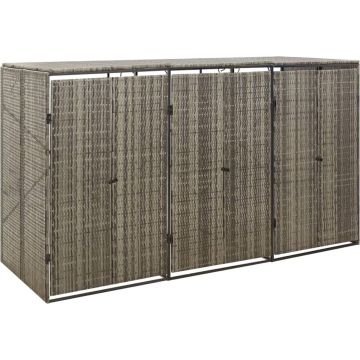 vidaXL Containerberging driedubbel 207x80x117 cm poly rattan grijs