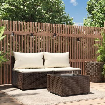 vidaXL 3-delige Loungeset met kussens poly rattan bruin