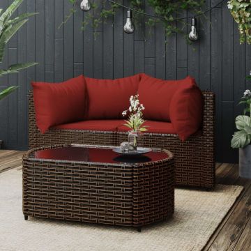 vidaXL 3-delige Loungeset met kussens poly rattan bruin