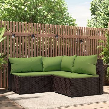 vidaXL 3-delige Loungeset met kussens poly rattan bruin