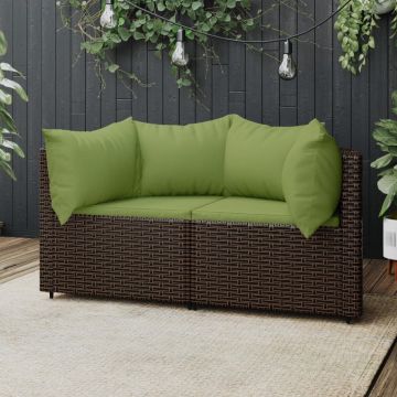 vidaXL Tuinhoekbanken met kussens 2 st poly rattan bruin