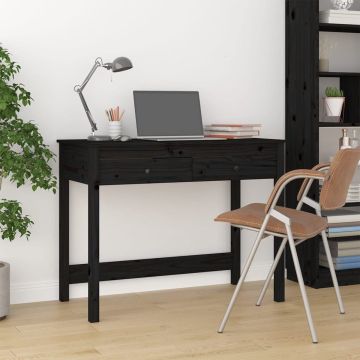 vidaXL Bureau met lades 100x50x78 cm massief grenenhout zwart