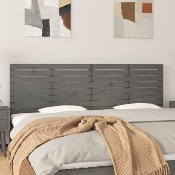 vidaXL Hoofdbord wandmontage 206x3x63 cm massief grenenhout grijs