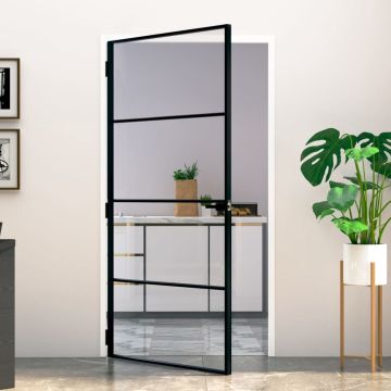 vidaXL Binnendeur 102x201,5 cm gehard glas en aluminium smal zwart