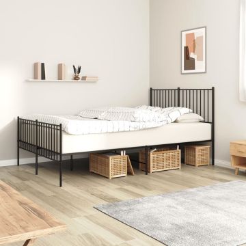 vidaXL Bedframe met hoofd- en voeteneinde metaal zwart 140x190 cm