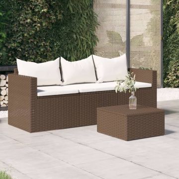 vidaXL Tuinbank 3-zits met kussens poly rattan bruin