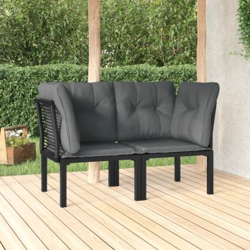 vidaXL Tuinhoekstoelen 2 st met kussens poly rattan zwart en grijs