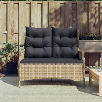 vidaXL Tuinbank 2-zits met kussens poly rattan bruin