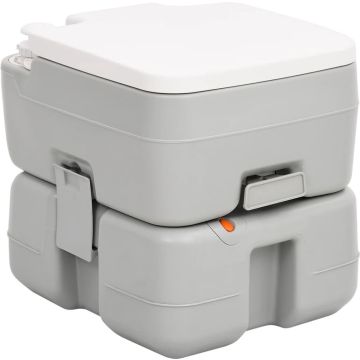 vidaXL Campingtoilet draagbaar 15+10 L HDPE grijs en wit