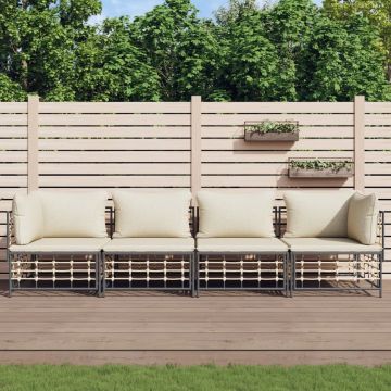 vidaXL 4-delige Loungeset met kussens poly rattan antracietkleurig