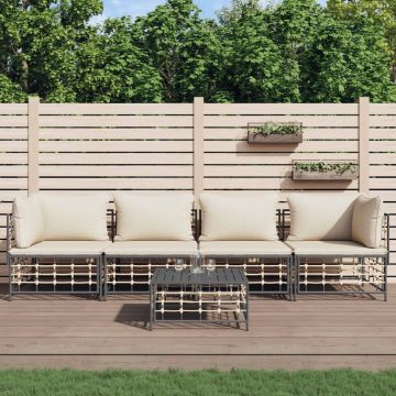 vidaXL 5-delige Loungeset met kussens poly rattan antracietkleurig