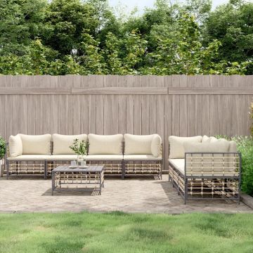 vidaXL 8-delige Loungeset met kussens poly rattan antracietkleurig