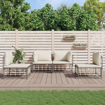 vidaXL 4-delige Loungeset met kussens poly rattan antracietkleurig