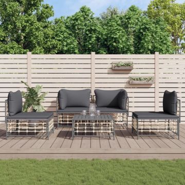 vidaXL 5-delige Loungeset met kussens poly rattan antracietkleurig