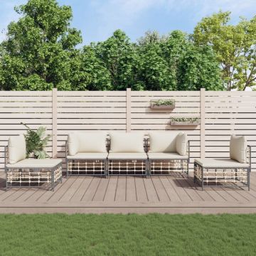 vidaXL 5-delige Loungeset met kussens poly rattan antracietkleurig