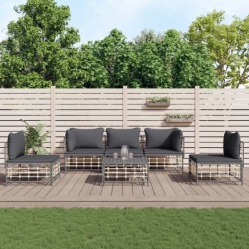 vidaXL 6-delige Loungeset met kussens poly rattan antracietkleurig