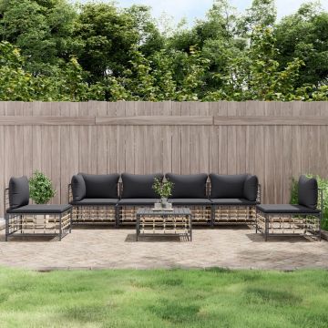 vidaXL 7-delige Loungeset met kussens poly rattan antracietkleurig