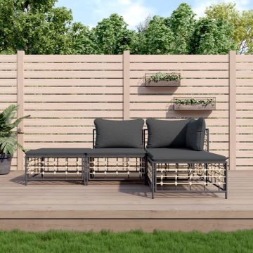 vidaXL 4-delige Loungeset met kussens poly rattan antracietkleurig