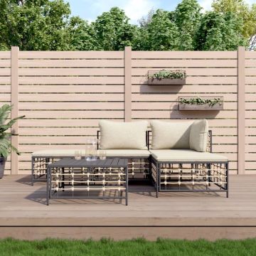 vidaXL 5-delige Loungeset met kussens poly rattan antracietkleurig