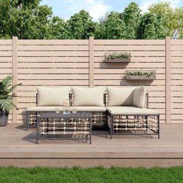 vidaXL 5-delige Loungeset met kussens poly rattan antracietkleurig