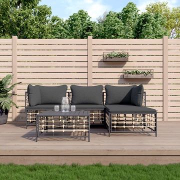 vidaXL 4-delige Loungeset met kussens poly rattan antracietkleurig