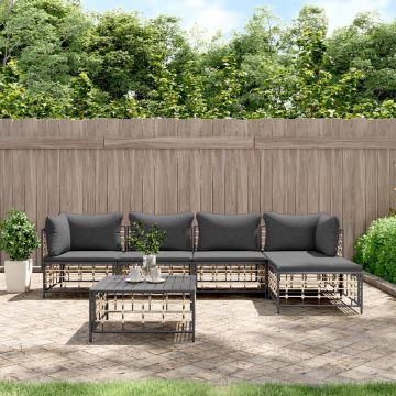 vidaXL 6-delige Loungeset met kussens poly rattan antracietkleurig