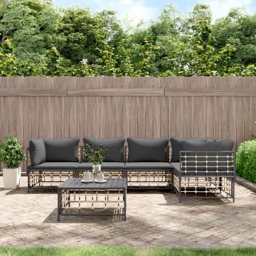 vidaXL 6-delige Loungeset met kussens poly rattan antracietkleurig