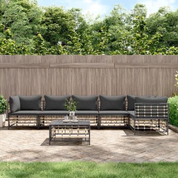 vidaXL 7-delige Loungeset met kussens poly rattan antracietkleurig