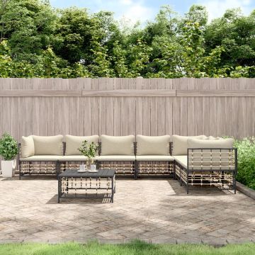 vidaXL 8-delige Loungeset met kussens poly rattan antracietkleurig