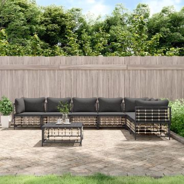 vidaXL 8-delige Loungeset met kussens poly rattan antracietkleurig