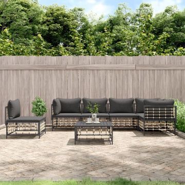 vidaXL 7-delige Loungeset met kussens poly rattan antracietkleurig