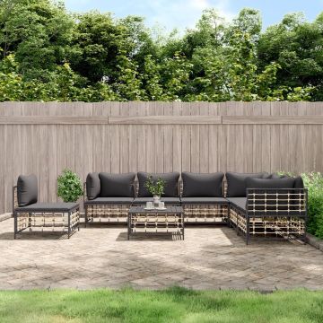 vidaXL 8-delige Loungeset met kussens poly rattan antracietkleurig