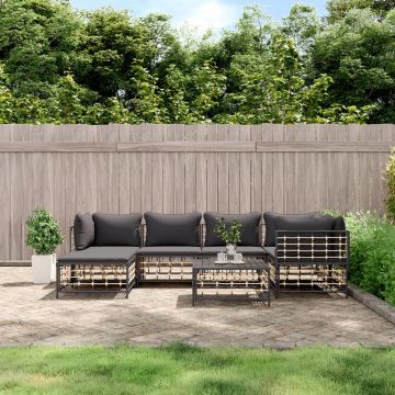 vidaXL 7-delige Loungeset met kussens poly rattan antracietkleurig