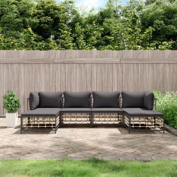 vidaXL 6-delige Loungeset met kussens poly rattan antracietkleurig