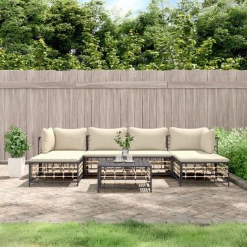 vidaXL 7-delige Loungeset met kussens poly rattan antracietkleurig