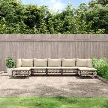 vidaXL 7-delige Loungeset met kussens poly rattan antracietkleurig