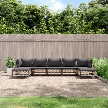 vidaXL 7-delige Loungeset met kussens poly rattan antracietkleurig