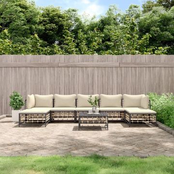 vidaXL 8-delige Loungeset met kussens poly rattan antracietkleurig