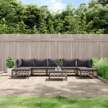 vidaXL 8-delige Loungeset met kussens poly rattan antracietkleurig